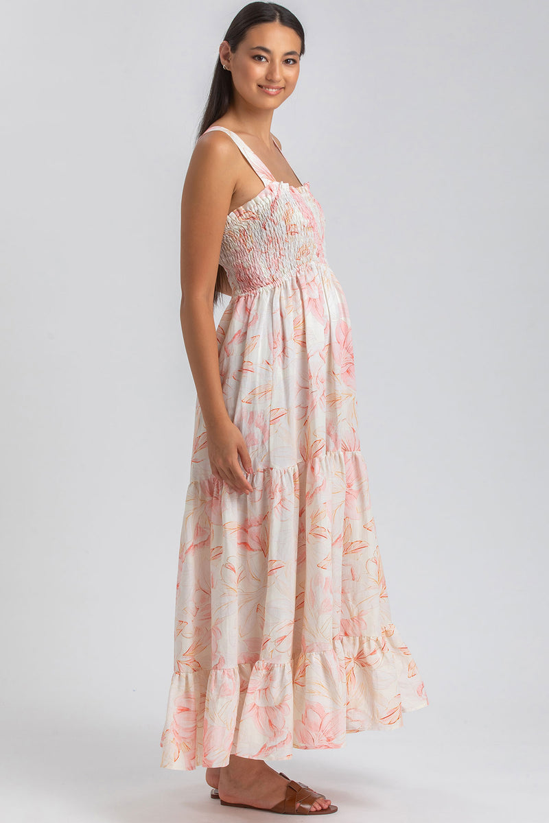 HOLLY QA36 | Maxi Maternity Dress in Printed Ramié