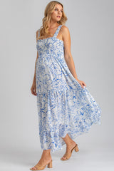 HOLLY QB51 | Maxi Maternity Dress in Printed Ramié