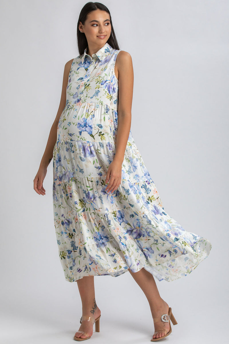 CLARA QA44 | Sleeveless Printed Maxi Maternity Dress