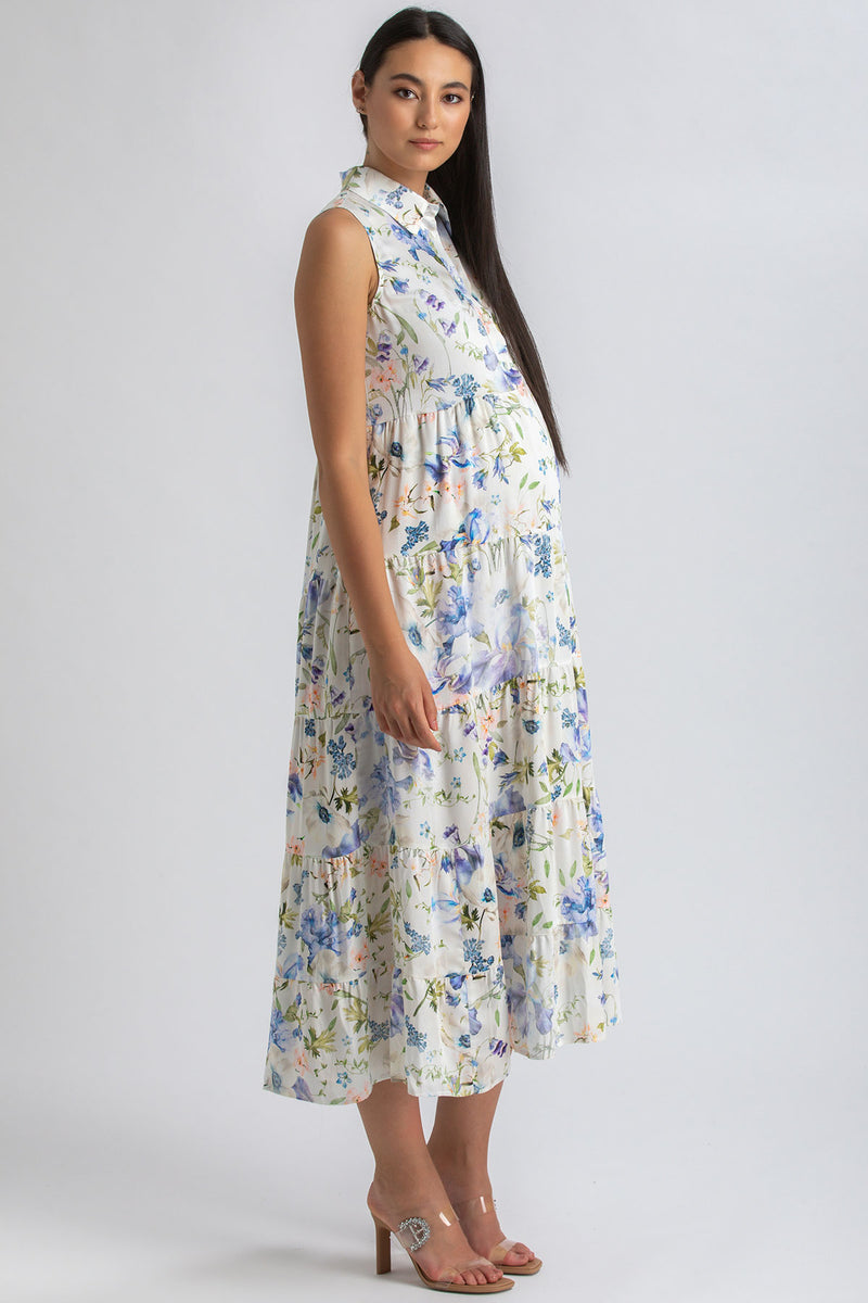 CLARA QA44 | Sleeveless Printed Maxi Maternity Dress