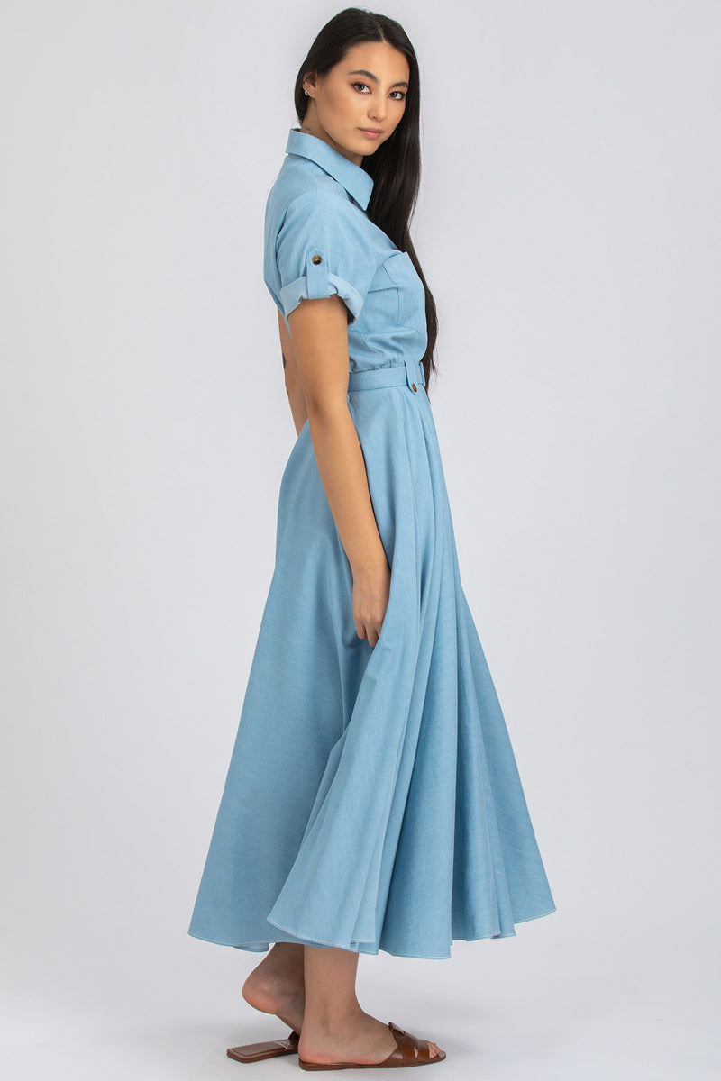 SANDY | Maxi Dress in Blue Technical Cotton