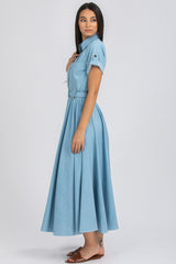 SANDY | Maxi Dress in Blue Technical Cotton