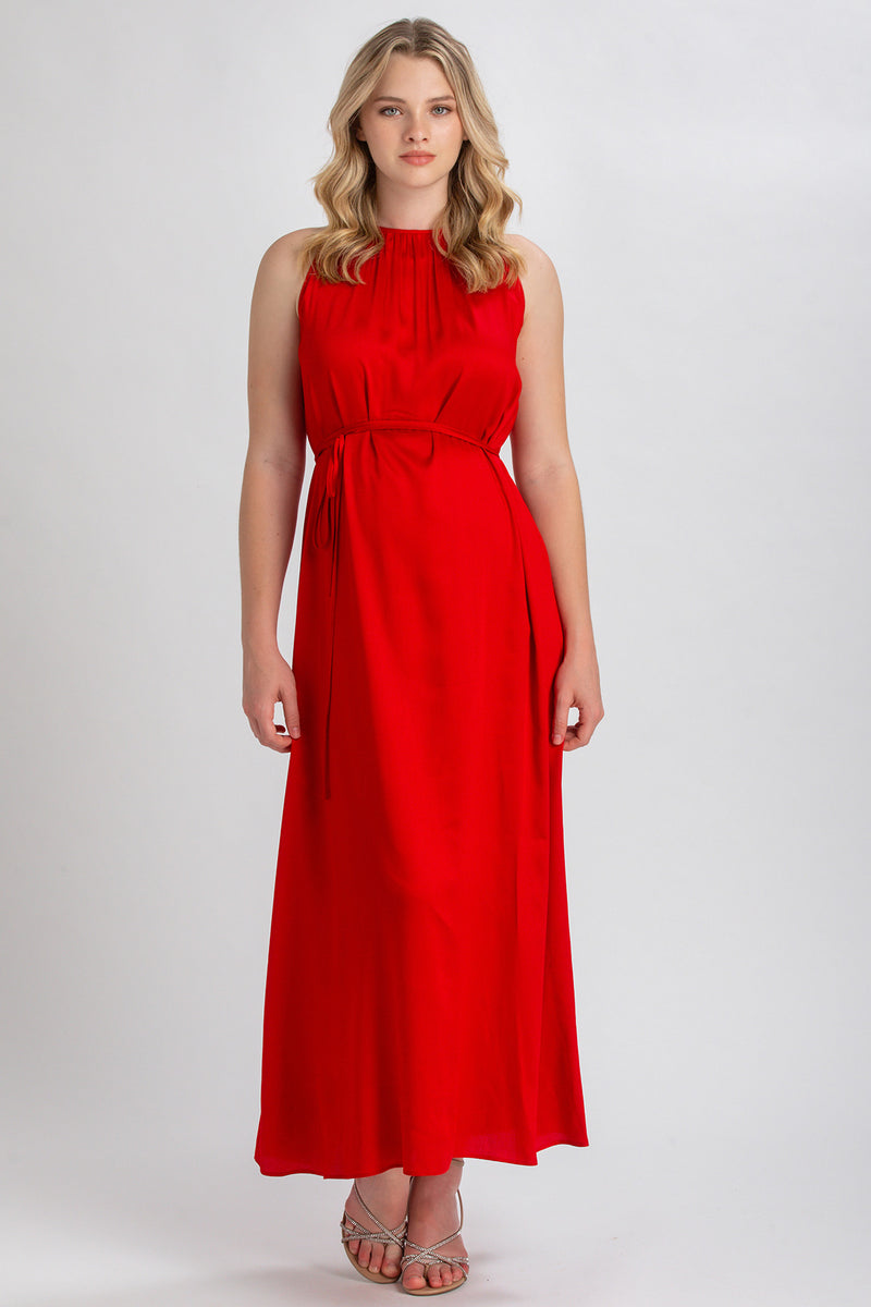 CLARISSA | Red Maternity Maxi Dress with Removable Belt