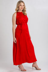 CLARISSA | Red Maternity Maxi Dress with Removable Belt