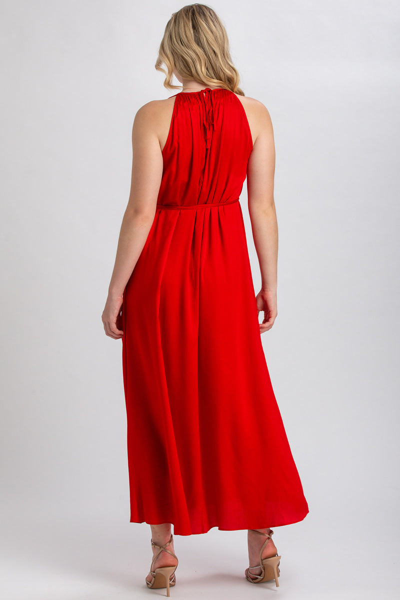 CLARISSA | Red Maternity Maxi Dress with Removable Belt