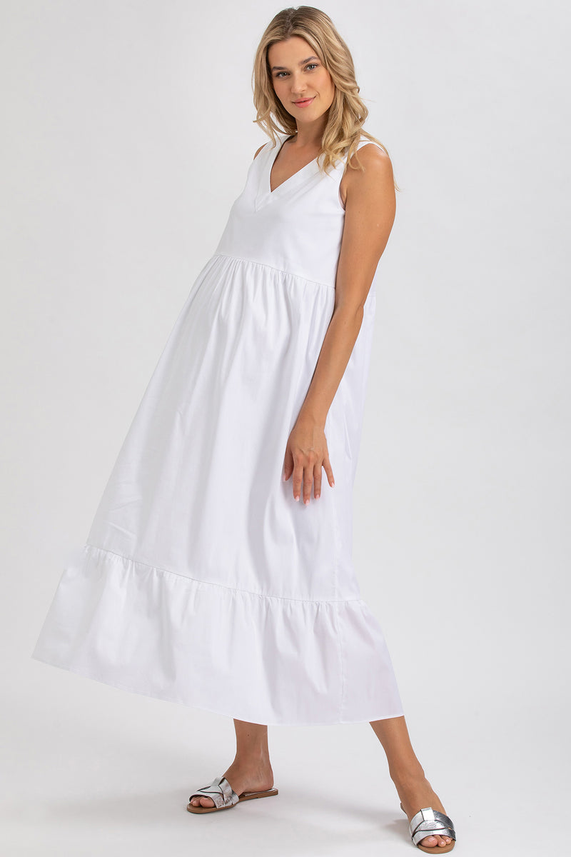 WATERLILY | Maxi Abito Premaman Bianco con Scollo a V