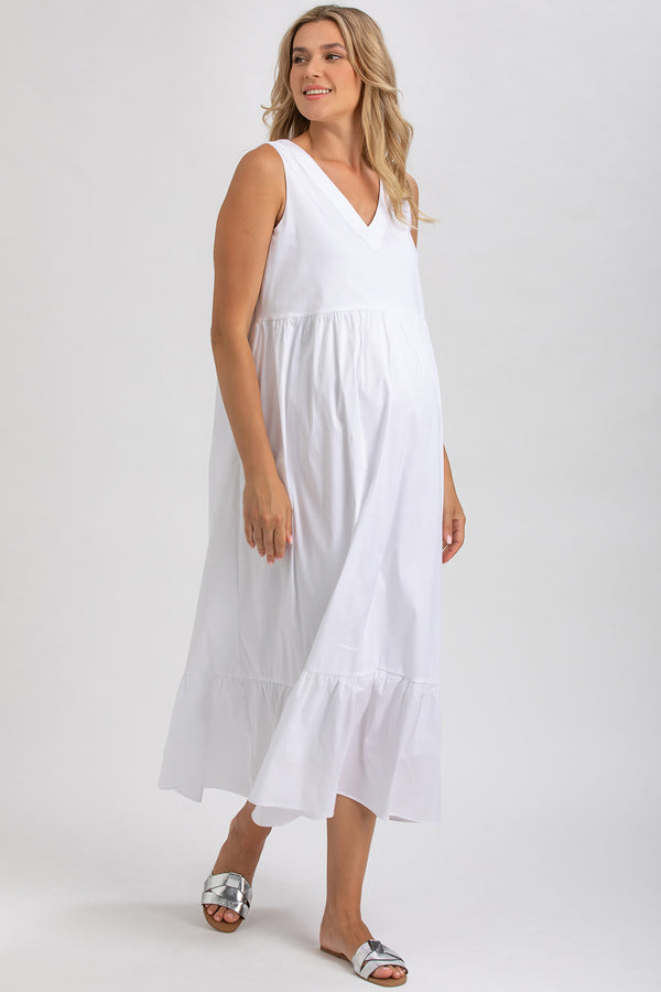 WATERLILY | White Maxi Maternity Dress with V-Neck