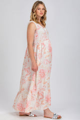 WATERLILY QA36 | Printed Maxi Maternity Dress with V-Neck