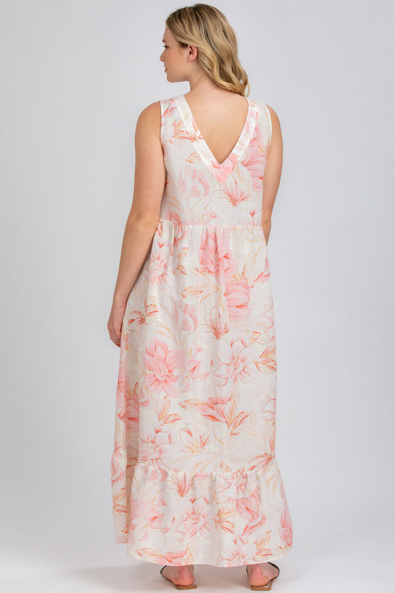 WATERLILY QA36 | Printed Maxi Maternity Dress with V-Neck