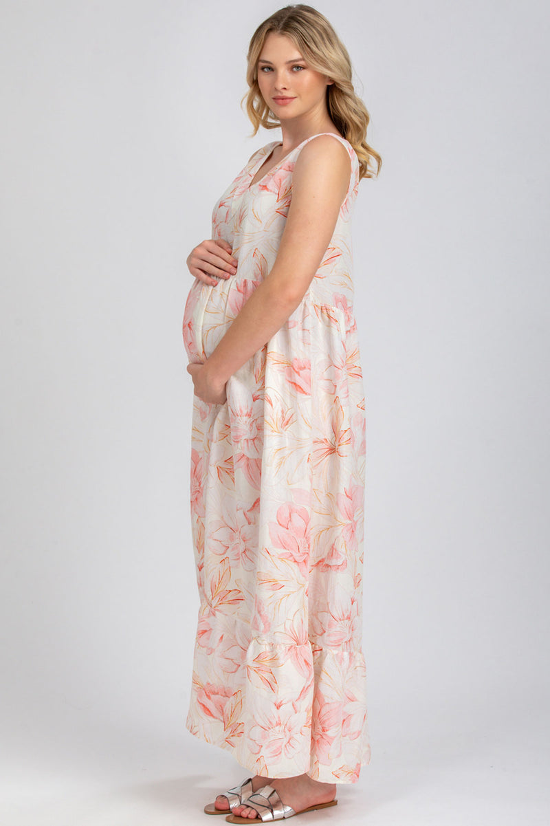 WATERLILY QA36 | Printed Maxi Maternity Dress with V-Neck