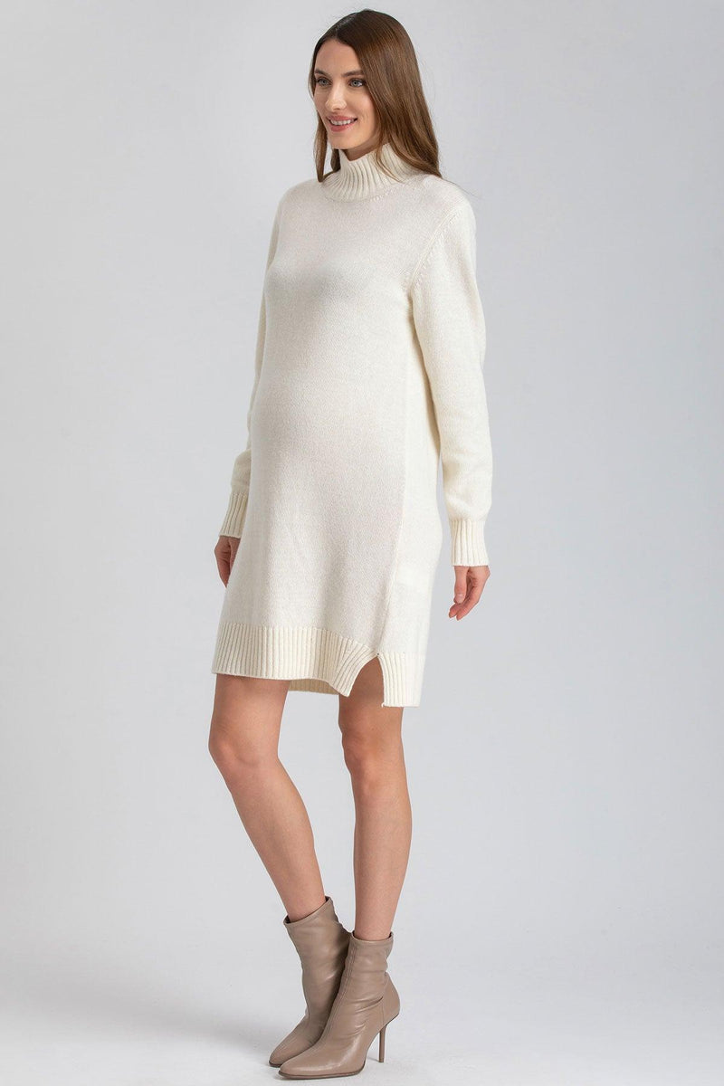 CORVARA | White Maternity Mini Dress in Wool and Cashmere Blend