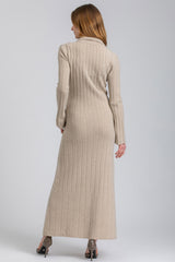 BEATRICE | Beige Flared Maternity Dress with Collar in Pure Merino Wool and Cashmere