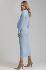 CARA | Maternity Dress in Sky Blue with V-neck