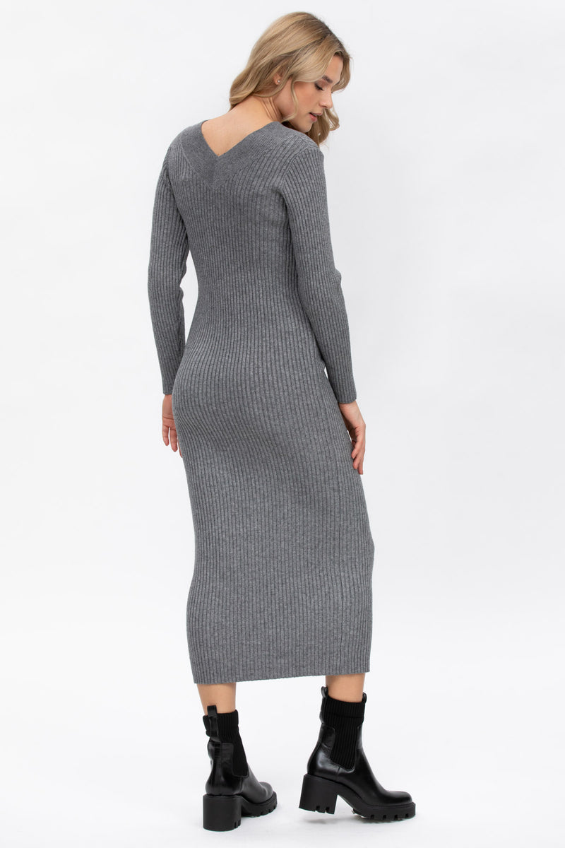 CARA | Maternity Dress in Grey with V-neck