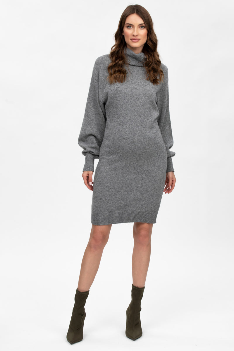 LUNA | Grey Maternity Dress with Puff Sleeves