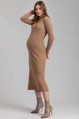 GEMMA | Beige Long Sleeve Maternity Dress