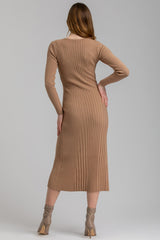 GEMMA | Beige Long Sleeve Maternity Dress