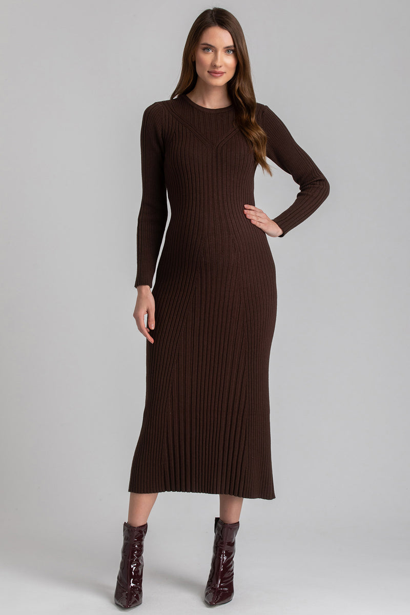 GEMMA | Brown Long Sleeve Maternity Dress