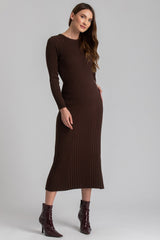 GEMMA | Brown Long Sleeve Maternity Dress