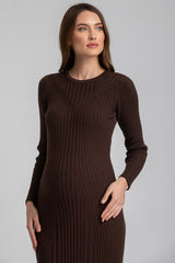 GEMMA | Brown Long Sleeve Maternity Dress