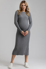 GEMMA | Grey Long Sleeve Maternity Dress