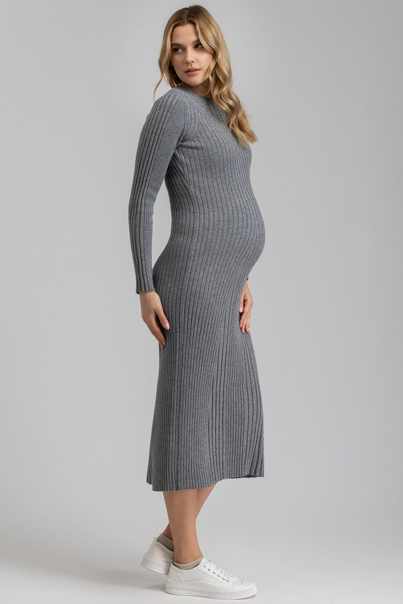 GEMMA | Grey Long Sleeve Maternity Dress