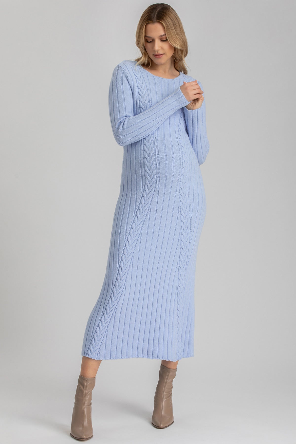 PERLA | Blue Maternity Dress with Tricot Knit