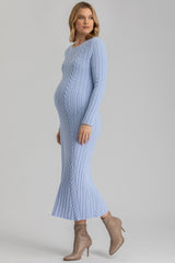 PERLA | Blue Maternity Dress with Tricot Knit