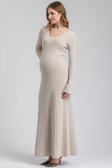 SOFIA |  Beige Flared Maternity Dress with V-Neck