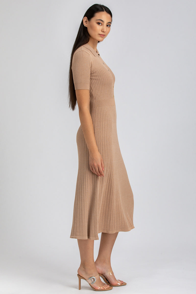 CAMELIA | Brown Flared Dress with Collar