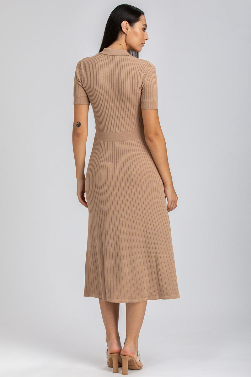 CAMELIA | Brown Flared Dress with Collar