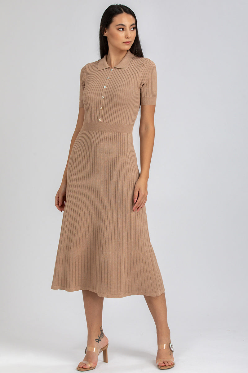 CAMELIA | Brown Flared Dress with Collar