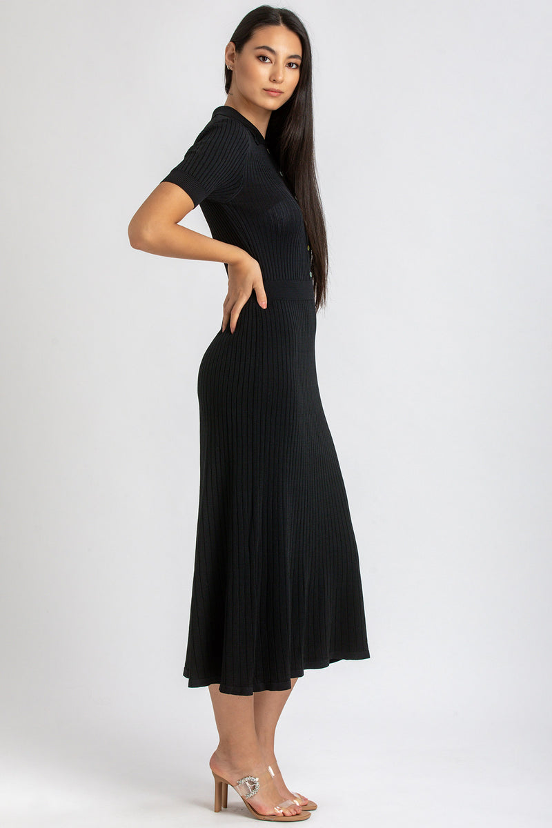 CAMELIA | Black Flared Dress with Collar