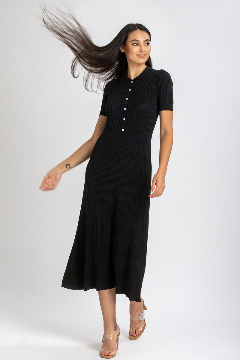 CAMELIA | Black Flared Dress with Collar