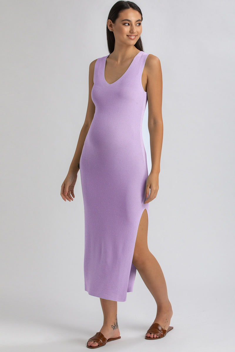 DALIA | Fitted Purple Maternity Dress with V-Neck