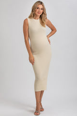 IRIS | Cream Ribbed Maternity Fitted Dress