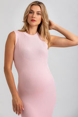 IRIS | Pink Ribbed Maternity Fitted Dress