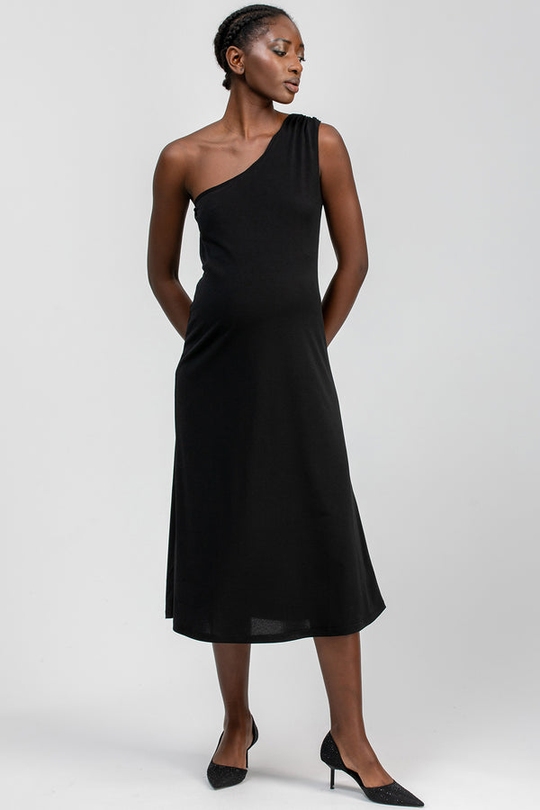 EVA | Black Midi One-Shoulder Maternity Dress