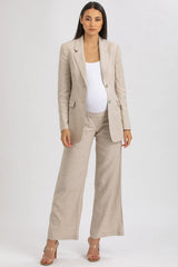 WARREN | Pantaloni Premaman a Gamba Larga in Lino Beige a Righe