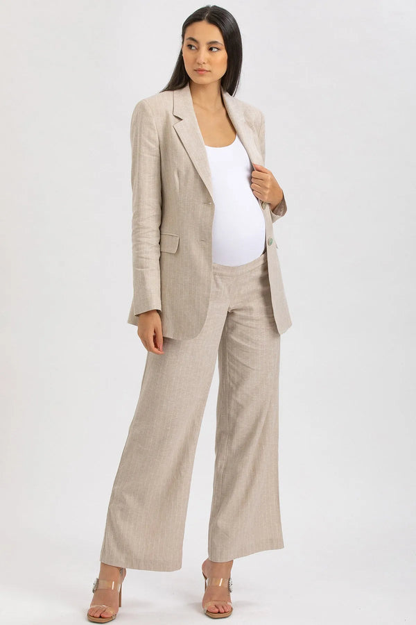 ELIANA | Maternity Blazer in Beige Striped Linen