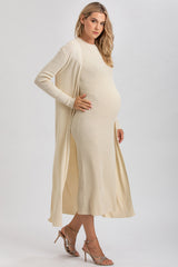 IRIS | Cream Ribbed Maternity Fitted Dress