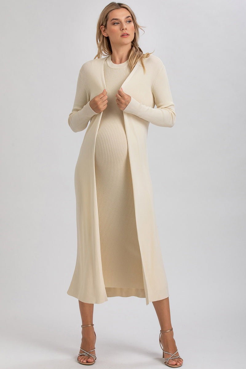 IRIS | Cream Ribbed Maternity Fitted Dress