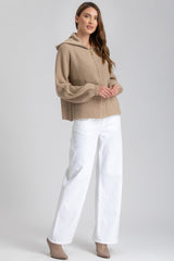 ZERMATT | Beige Zipped Cardigan in Wool and Cashmere