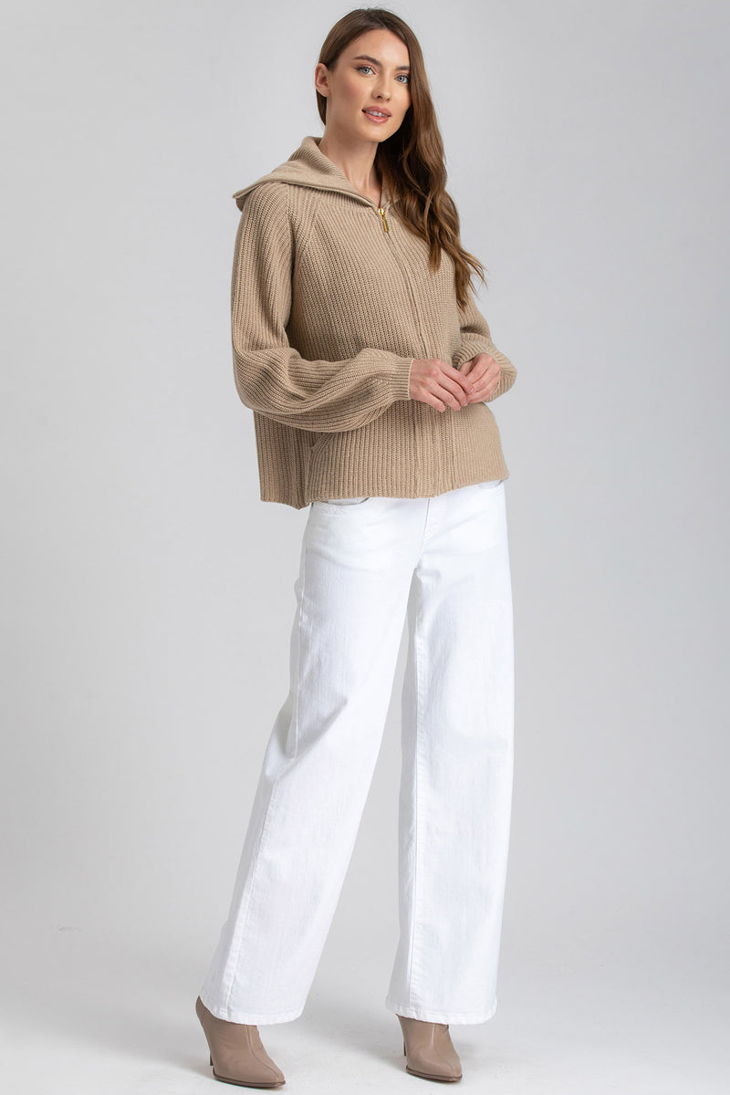 ZERMATT | Beige Zipped Cardigan in Wool and Cashmere