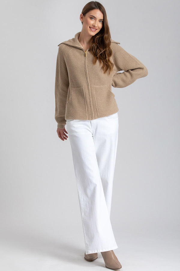 ZERMATT | Beige Zipped Cardigan in Wool and Cashmere