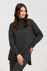 MERIBEL | Dark Grey Turtleneck Sweater in Wool and Cashmere