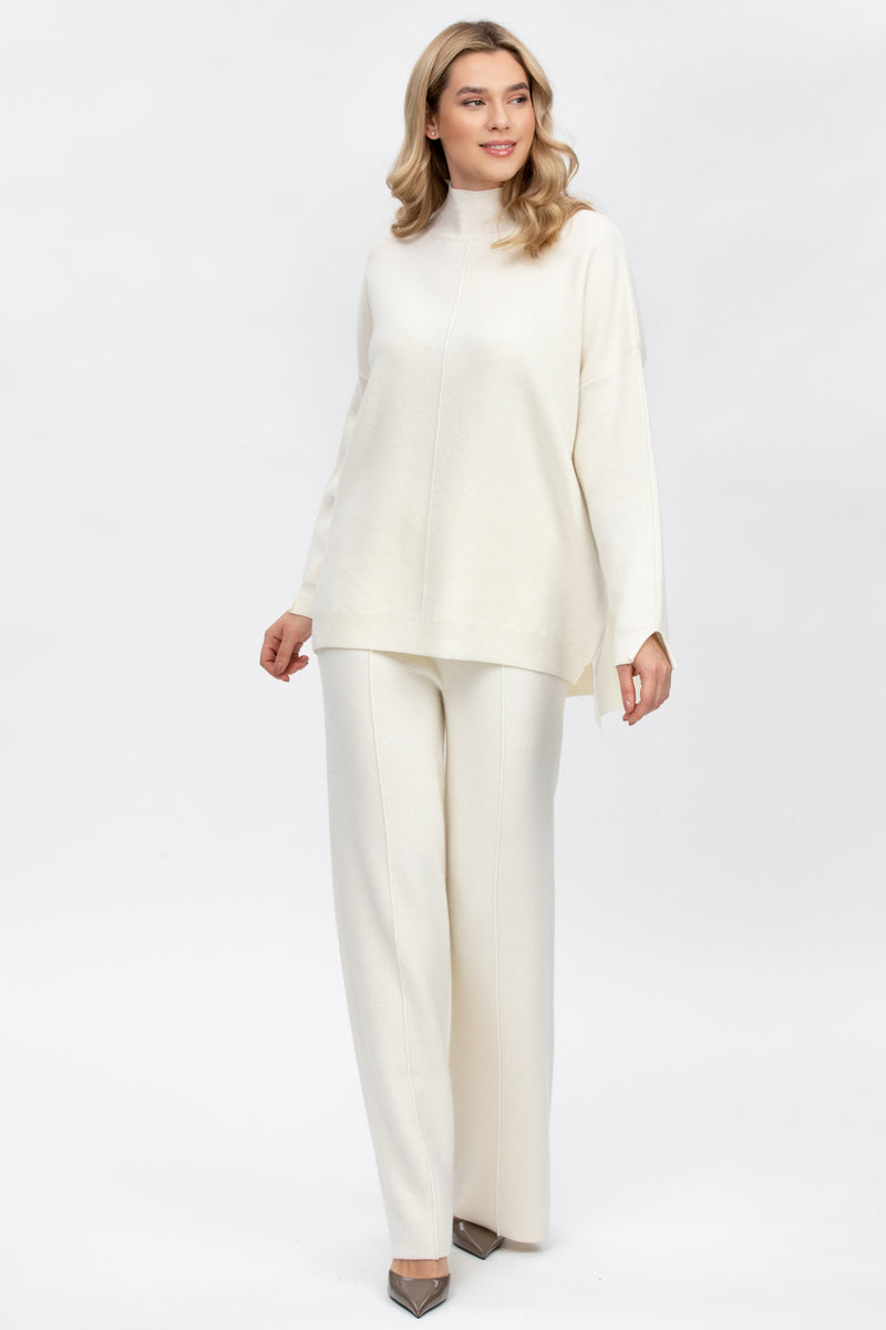 MERIBEL | White Pants in Wool and Cashmere