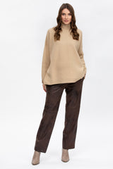 LOGAN | Maternity Pants in Brown Vegan Leather