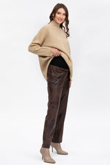 LOGAN | Maternity Pants in Brown Vegan Leather