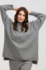 MERIBEL | Grey Turtleneck Sweater in Wool and Cashmere